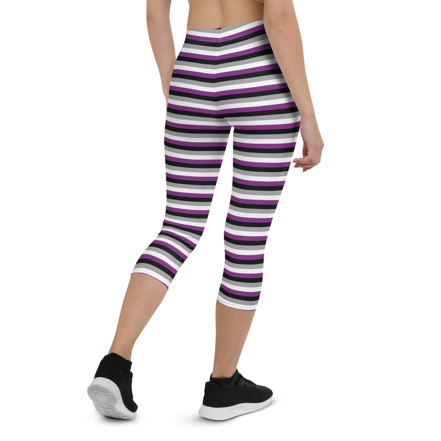 Asexual Pride Capri Leggings - LGBTQIA Black, Gray, Purple, and White  Flag Activewear Pants - Parade Club Vacation Running Workout