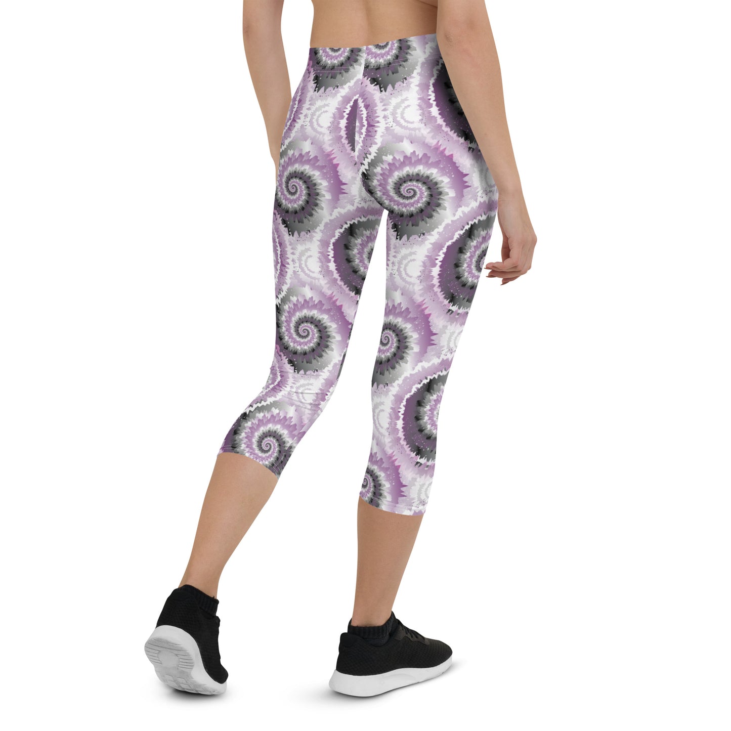 Asexual Pride Capri Leggings - LGBTQIA Black, Gray, Purple, and White  Flag Activewear Pants - Parade Club Vacation Running Workout