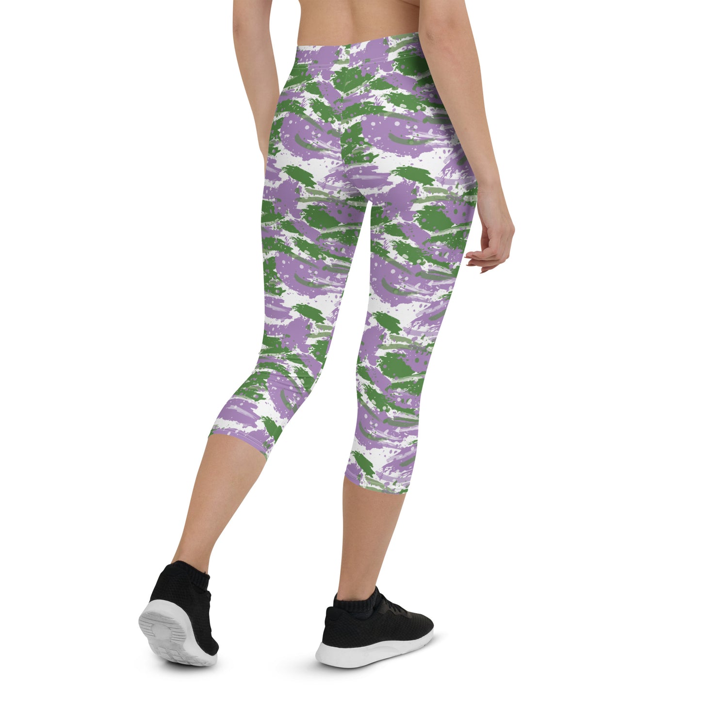 Gender Queer Pride  Capri Leggings - LGBTQIA Purple, White, Green Flag Activewear Pants - Parade Club Vacation Running Workout