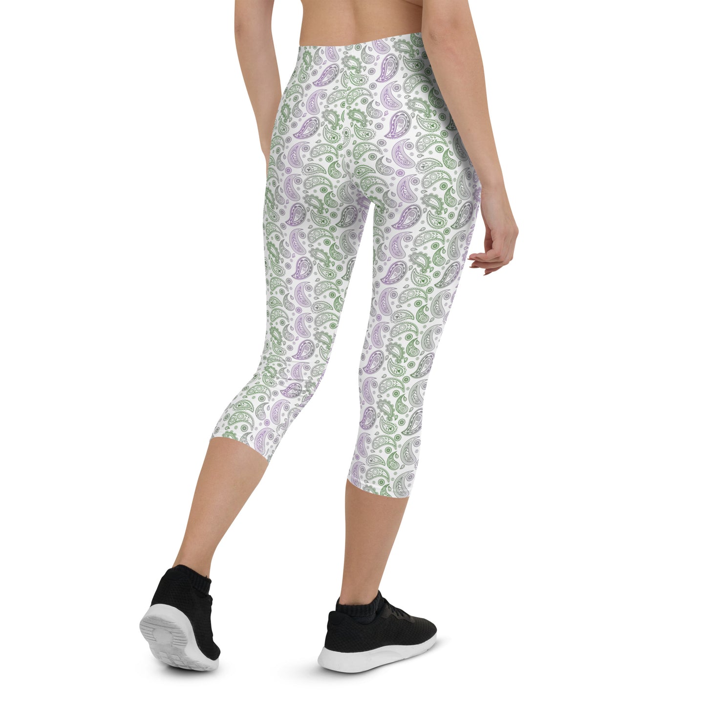 Gender Queer Pride  Capri Leggings - LGBTQIA Purple, White, Green Flag Activewear Pants - Parade Club Vacation Running Workout