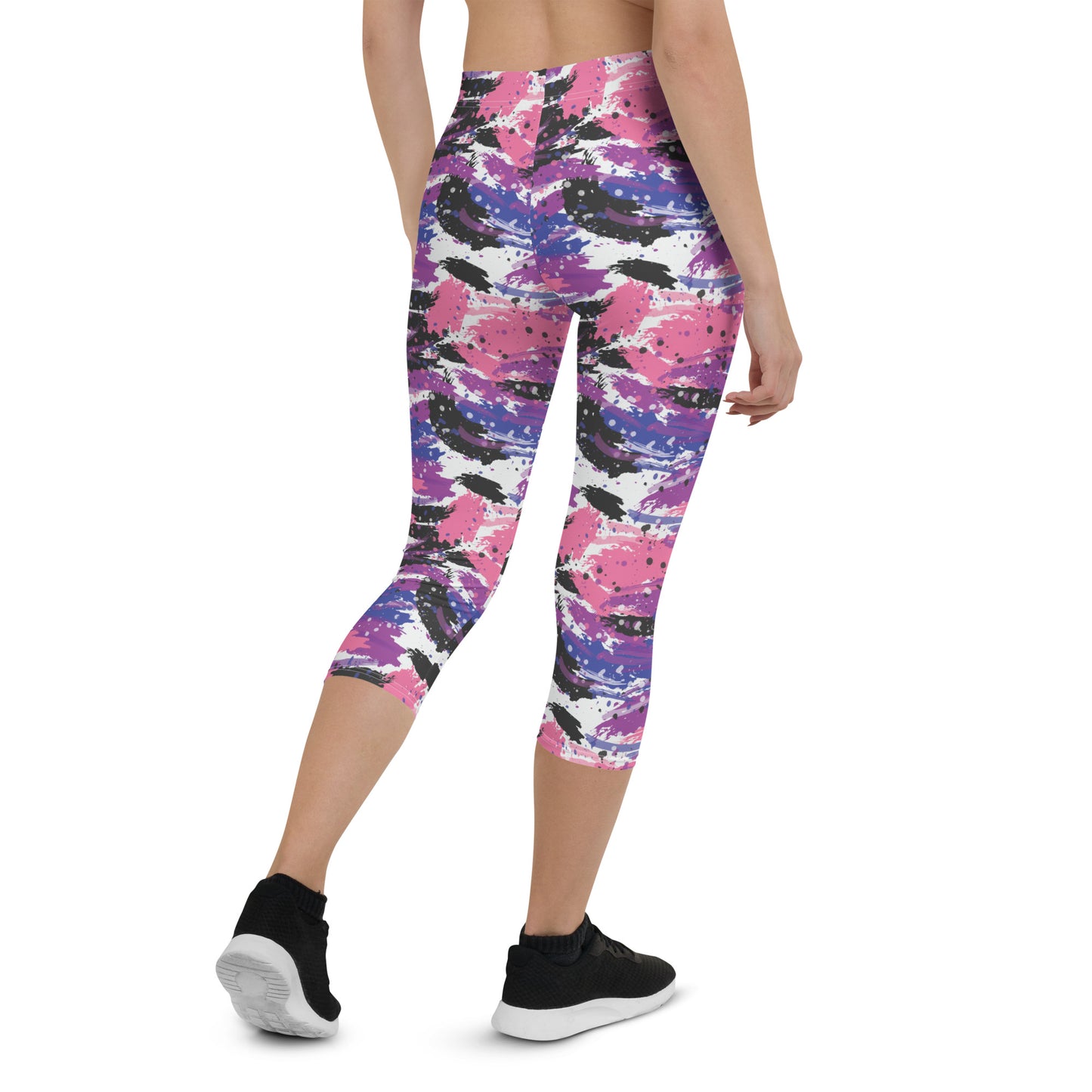 Genderfluid Pride Capri Leggings - LGBTQIA Pink, White, Purple, Black, Blue Flag Activewear Pants - Parade Club Vacation Running Workout