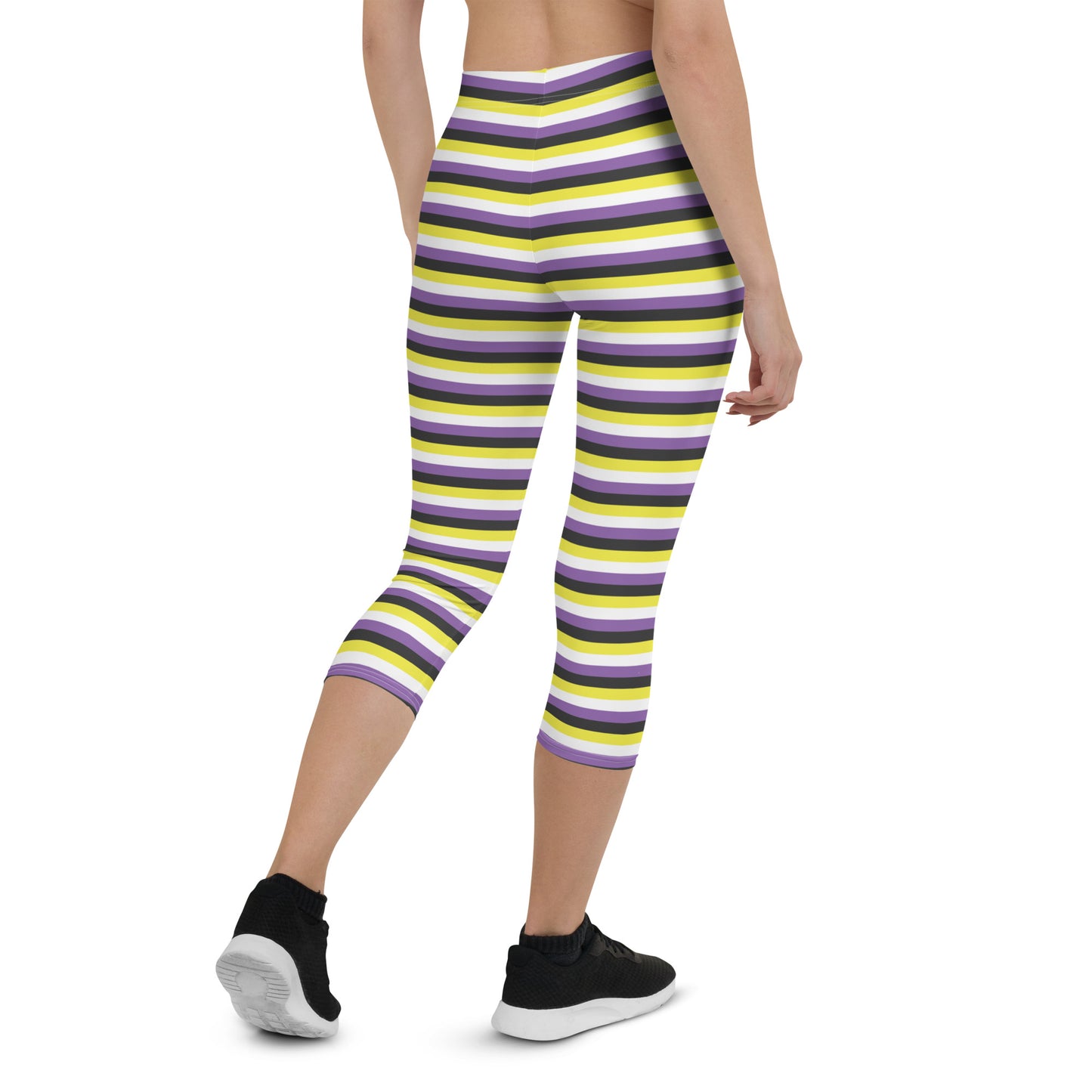 Non Binary Pride  Capri Leggings - LGBTQIA Yellow, Purple, White, Black Flag Activewear Pants - Parade Club Vacation Running Workout