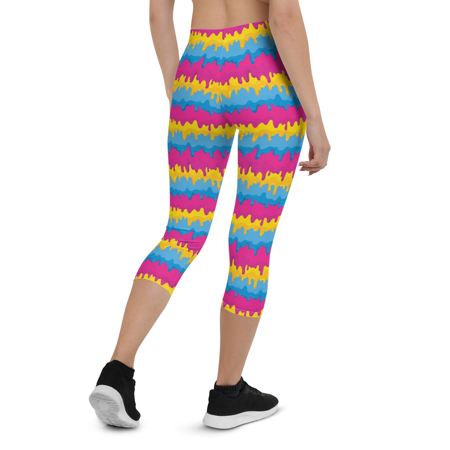 Pansexual Pride  Capri Leggings - LGBTQIA Pink, Blue, Yellow  Flag Activewear Pants - Parade Club Vacation Running Workout