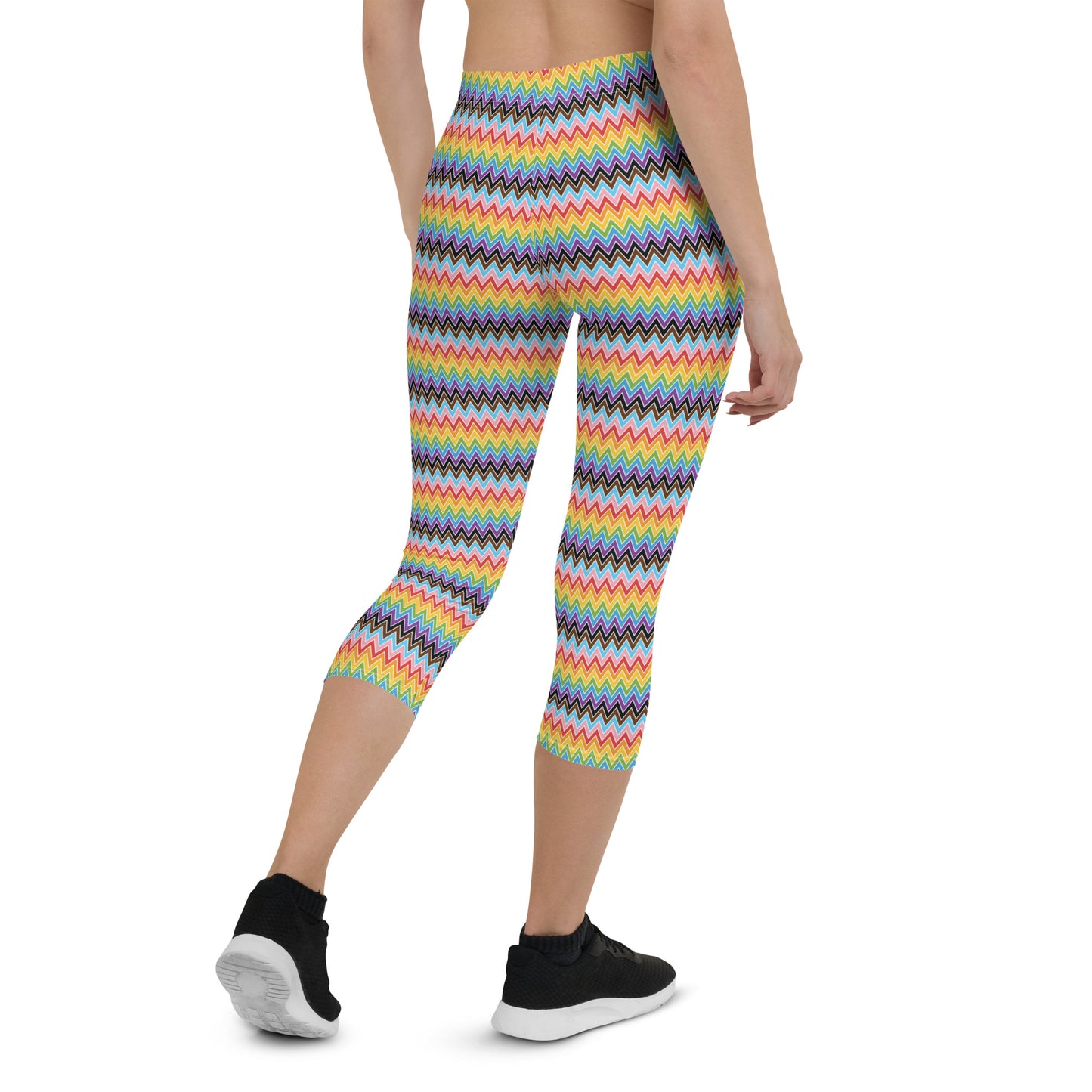 Progress Pride Pride Capri Leggings - LGBTQIA Red, Orange, Yellow, Green, Rainbow, Purple, Black, Pink and White Flag Activewear Pants - Parade Club Vacation Running Workout