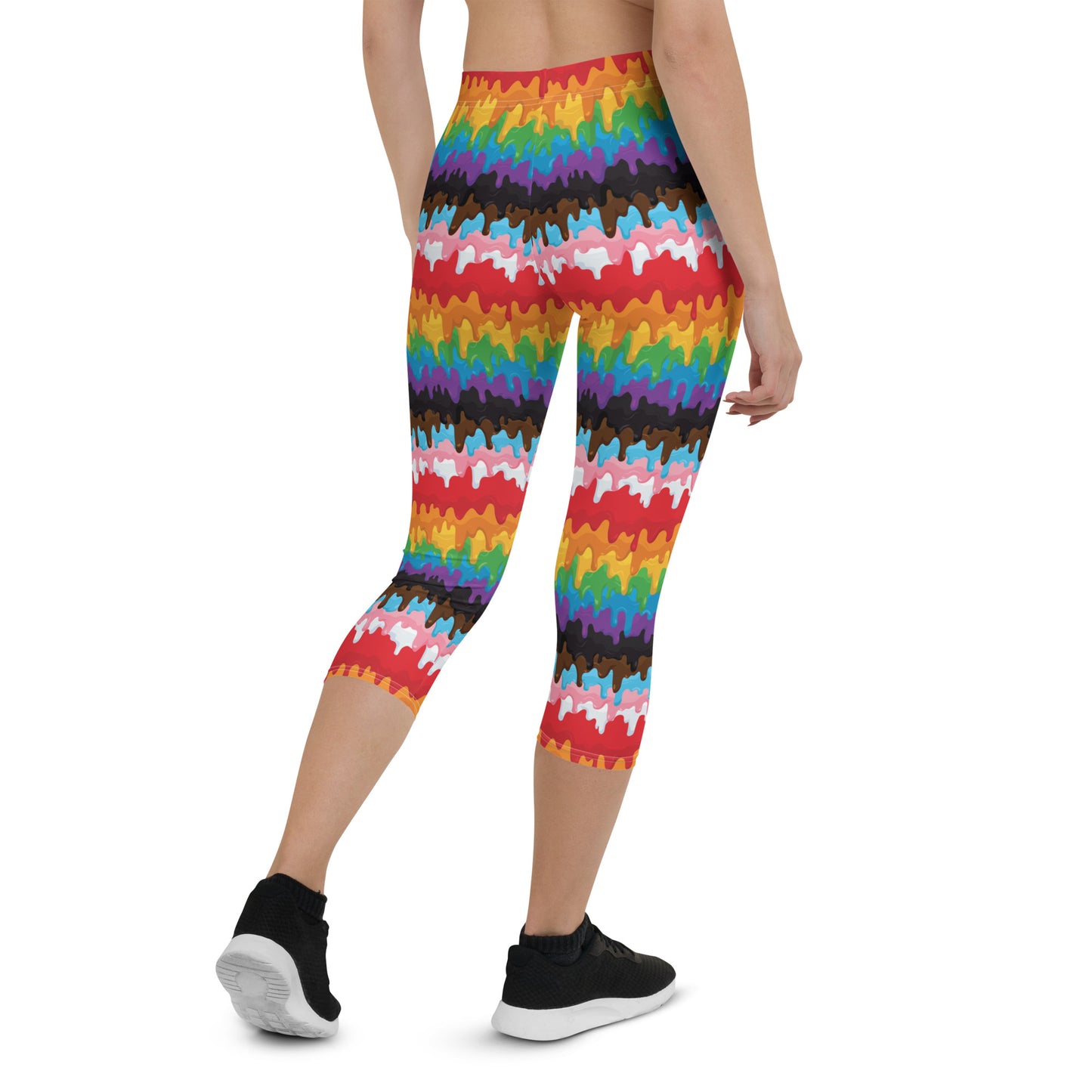 Progress Pride Pride Capri Leggings - LGBTQIA Red, Orange, Yellow, Green, Rainbow, Purple, Black, Pink and White Flag Activewear Pants - Parade Club Vacation Running Workout