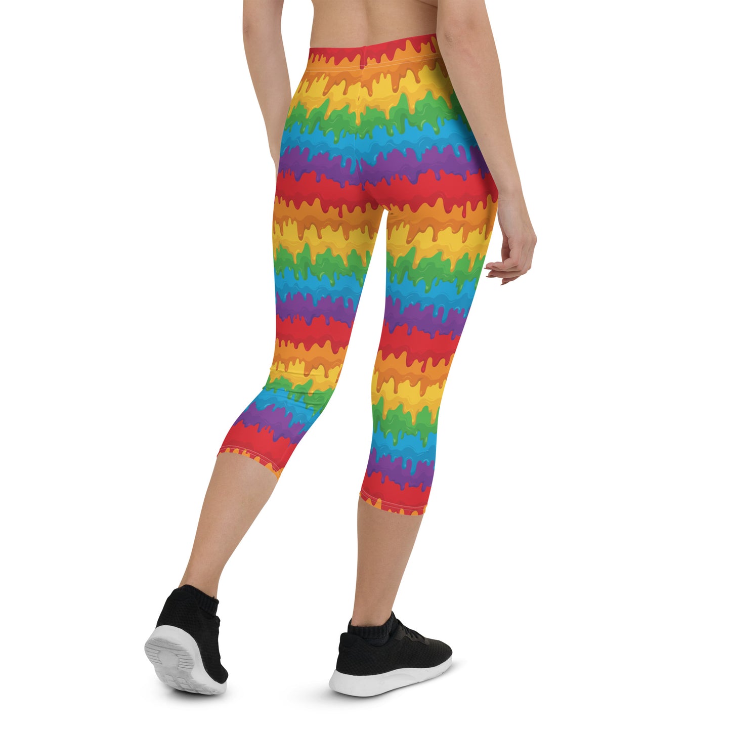 Rainbow Pride Capri Leggings - LGBTQIA Red, Orange, Yellow, Green, Blue, Indigo, and Viole Flag Activewear Pants - Parade Club Vacation Running Workout