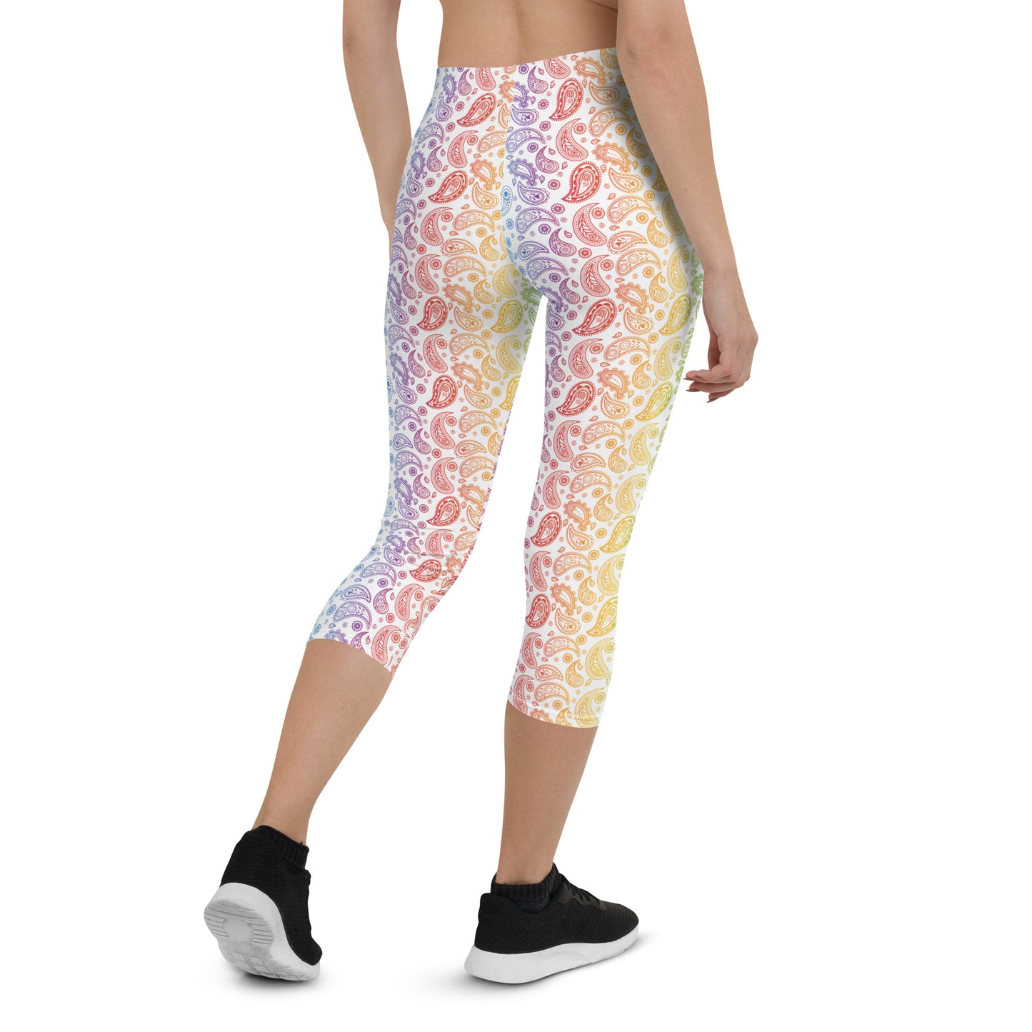 Rainbow Pride Capri Leggings - LGBTQIA Red, Orange, Yellow, Green, Blue, Indigo, and Viole Flag Activewear Pants - Parade Club Vacation Running Workout