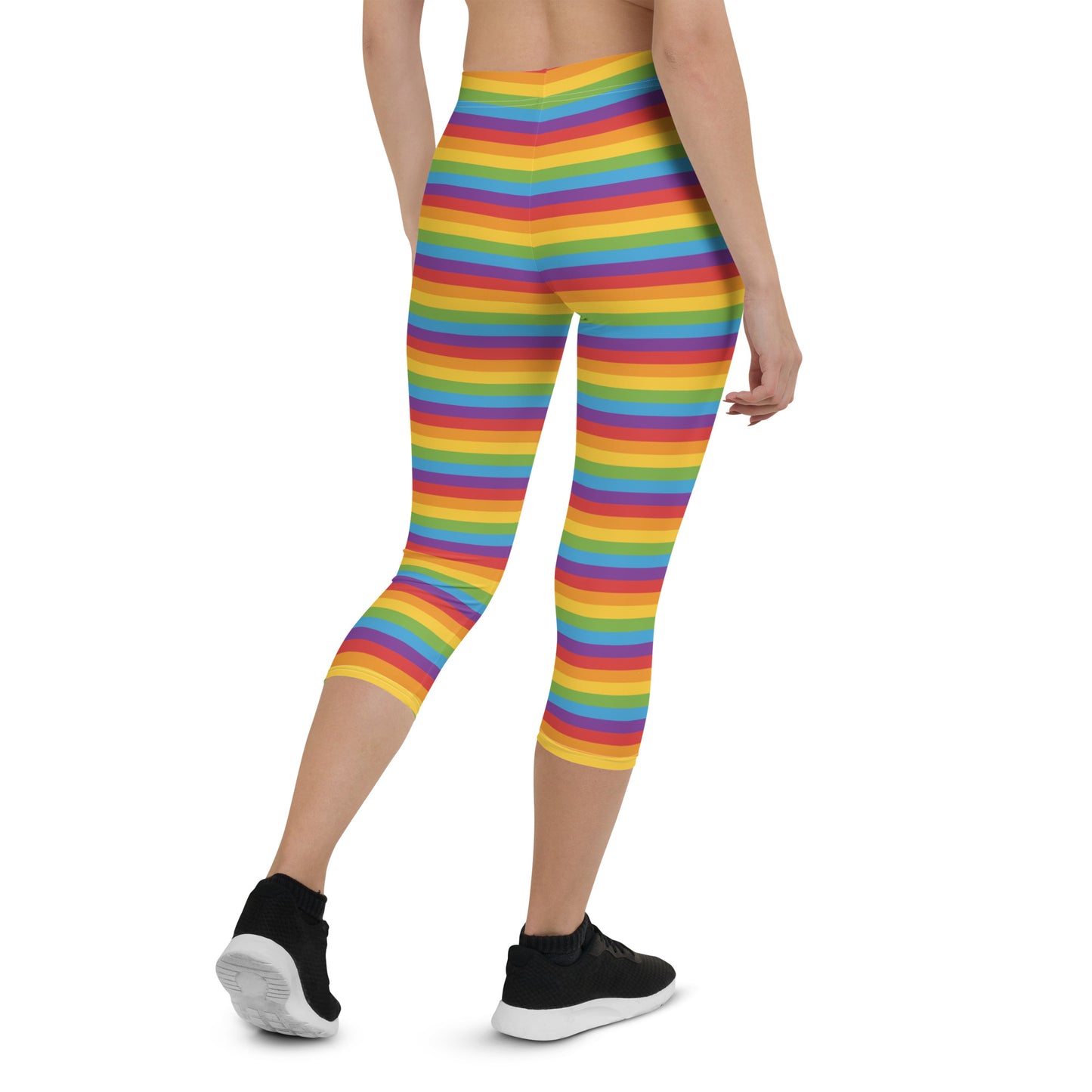 Rainbow Pride Capri Leggings - LGBTQIA Red, Orange, Yellow, Green, Blue, Indigo, and Viole Flag Activewear Pants - Parade Club Vacation Running Workout