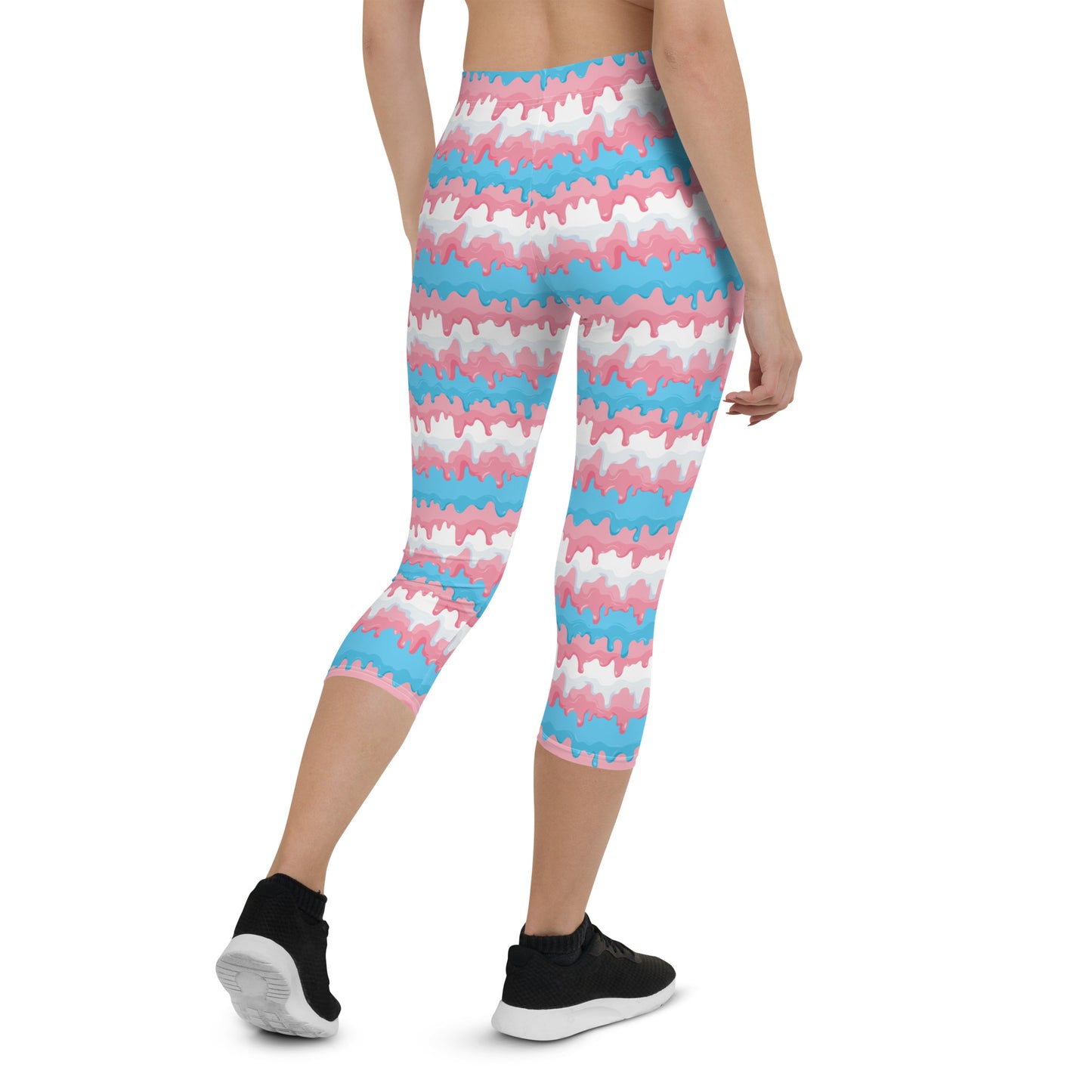 Transgender Pride Capri Leggings - LGBTQIA Pink White Blue Flag Activewear Pants - Parade Club Vacation Running Workout