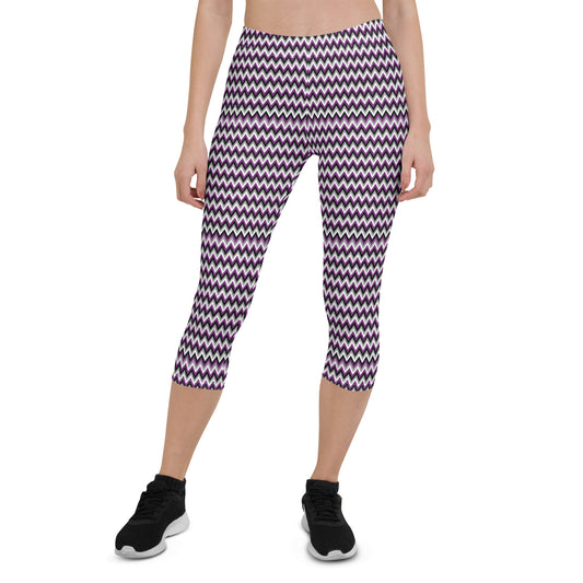 Asexual Pride Capri Leggings - LGBTQIA Black, Gray, Purple, and White  Flag Activewear Pants - Parade Club Vacation Running Workout