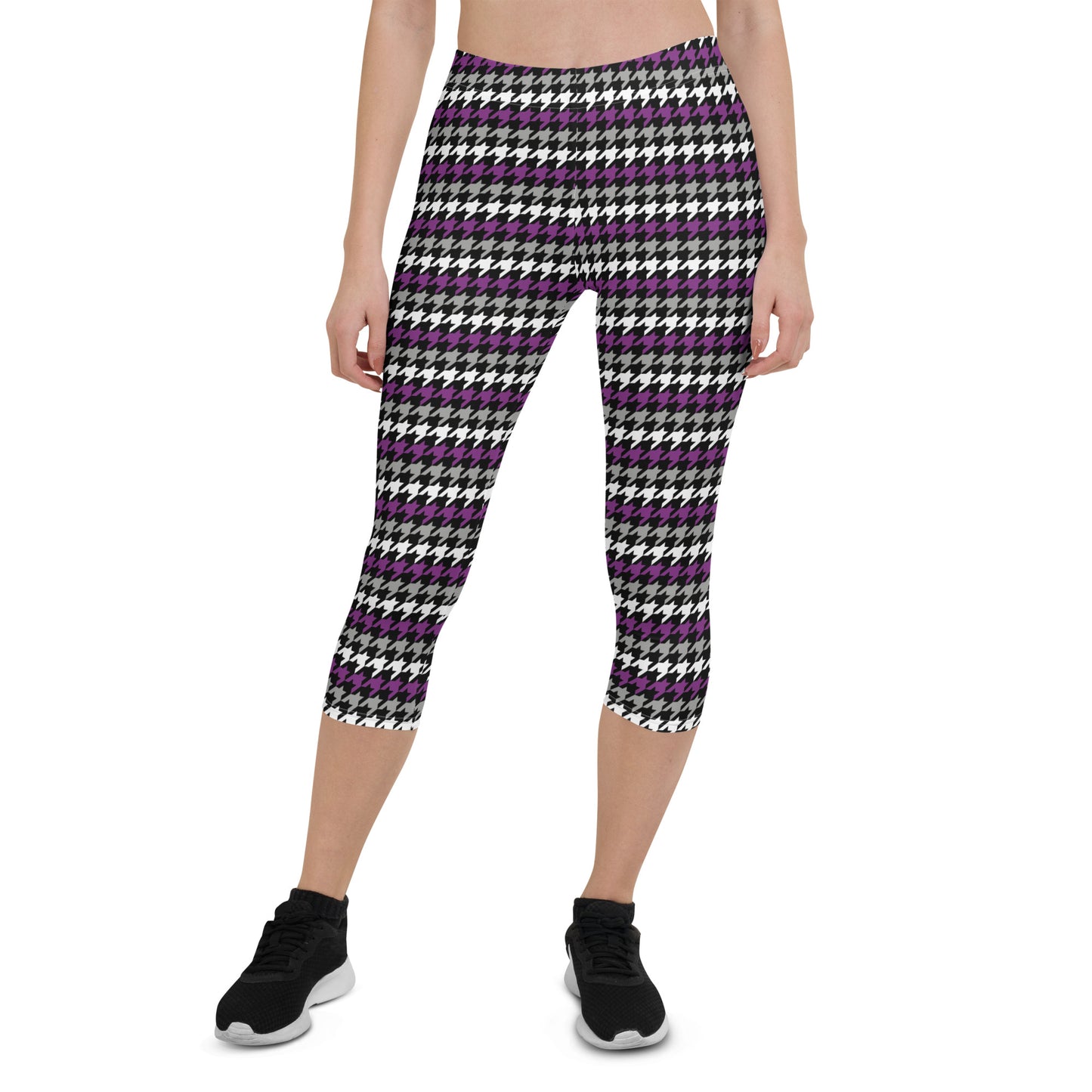 Asexual Pride Capri Leggings - LGBTQIA Black, Gray, Purple, and White  Flag Activewear Pants - Parade Club Vacation Running Workout