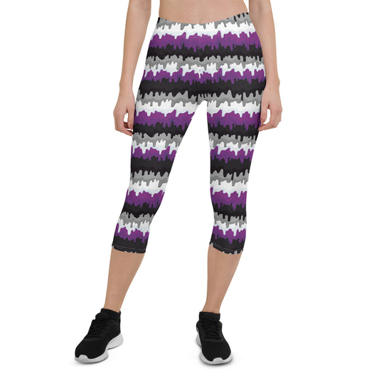 Asexual Pride Capri Leggings - LGBTQIA Black, Gray, Purple, and White  Flag Activewear Pants - Parade Club Vacation Running Workout