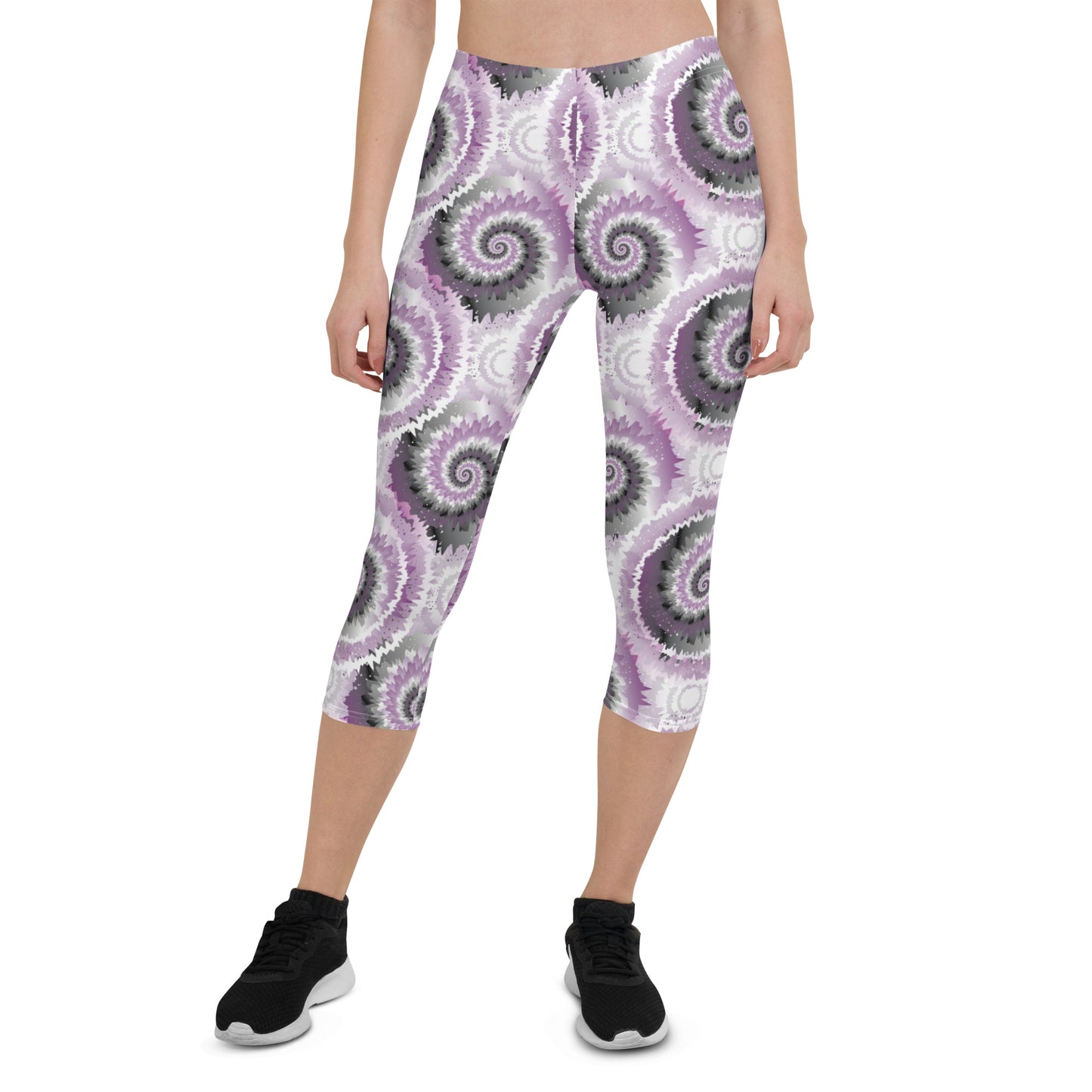 Asexual Pride Capri Leggings - LGBTQIA Black, Gray, Purple, and White  Flag Activewear Pants - Parade Club Vacation Running Workout