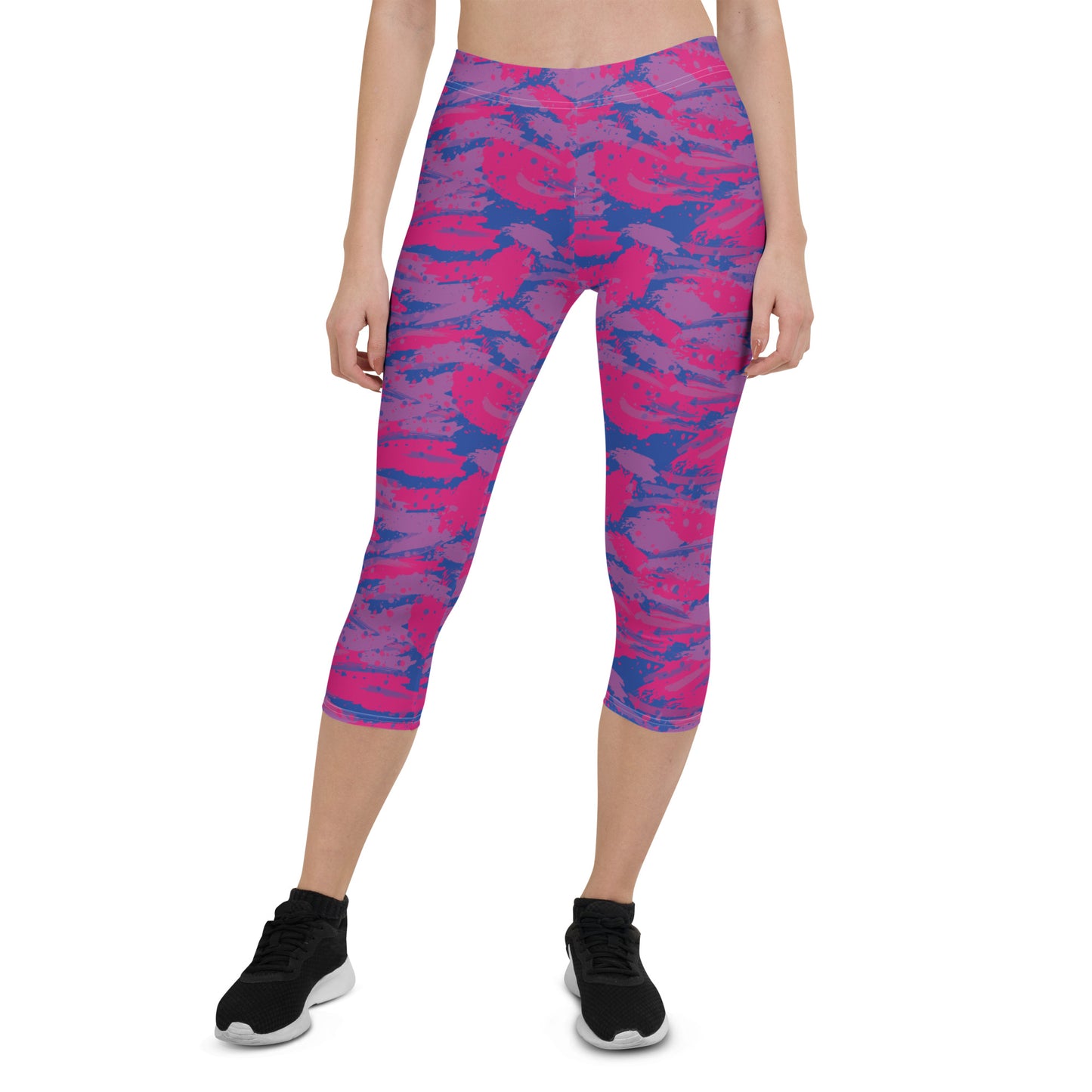 Bisexual Pride  Capri Leggings - LGBTQIA Pink, Purple, Blue Flag Activewear Pants - Parade Club Vacation Running Workout