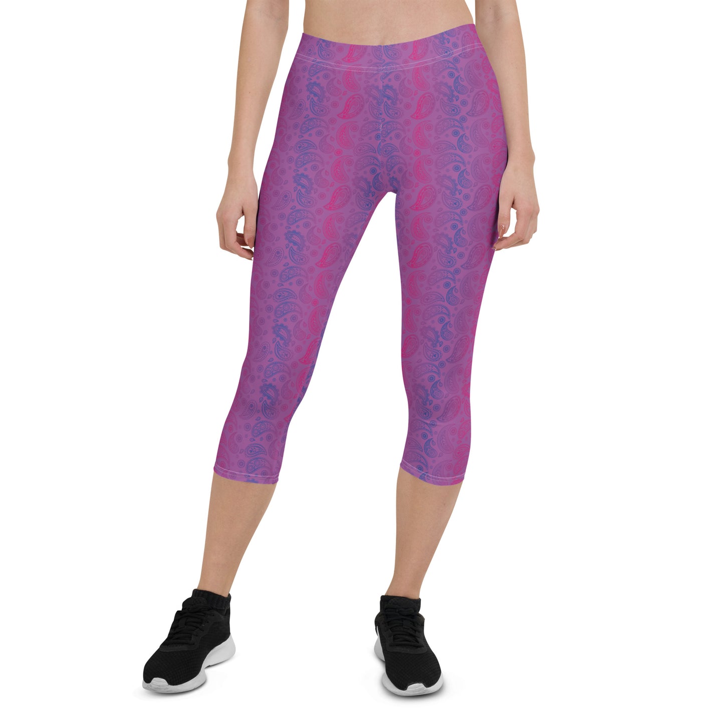 Bisexual Pride  Capri Leggings - LGBTQIA Pink, Purple, Blue Flag Activewear Pants - Parade Club Vacation Running Workout