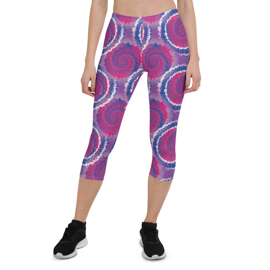 Bisexual Pride  Capri Leggings - LGBTQIA Pink, Purple, Blue Flag Activewear Pants - Parade Club Vacation Running Workout