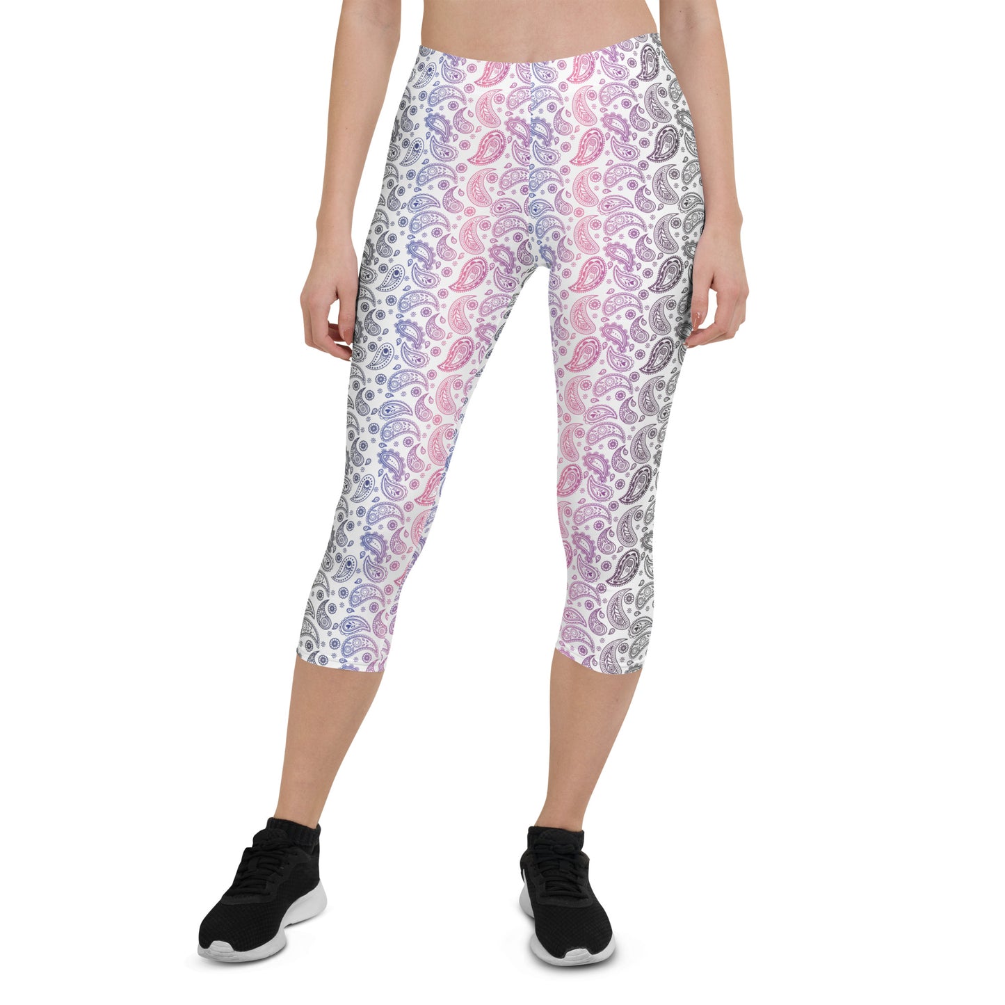 Genderfluid Pride Capri Leggings - LGBTQIA Pink, White, Purple, Black, Blue Flag Activewear Pants - Parade Club Vacation Running Workout