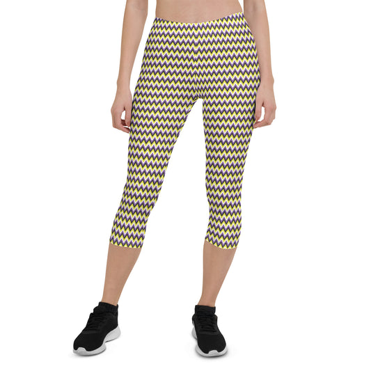 Non Binary Pride  Capri Leggings - LGBTQIA Yellow, Purple, White, Black Flag Activewear Pants - Parade Club Vacation Running Workout