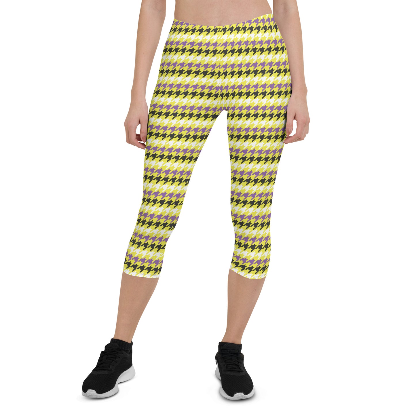 Non Binary Pride  Capri Leggings - LGBTQIA Yellow, Purple, White, Black Flag Activewear Pants - Parade Club Vacation Running Workout