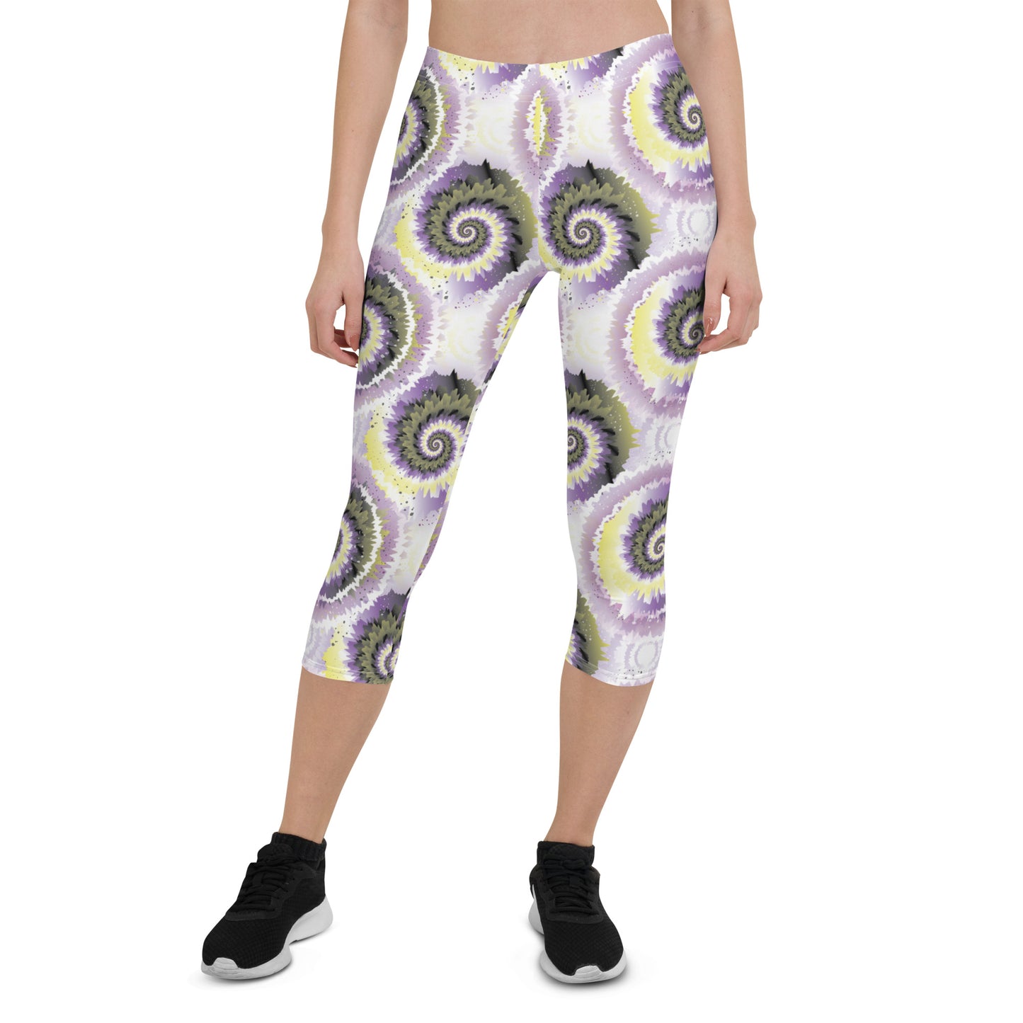 Non Binary Pride  Capri Leggings - LGBTQIA Yellow, Purple, White, Black Flag Activewear Pants - Parade Club Vacation Running Workout