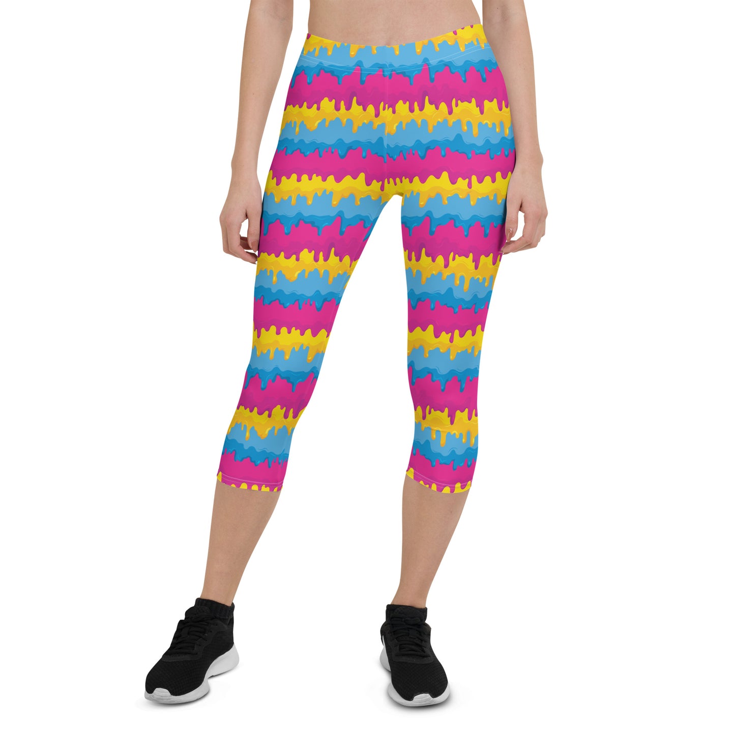 Pansexual Pride  Capri Leggings - LGBTQIA Pink, Blue, Yellow  Flag Activewear Pants - Parade Club Vacation Running Workout