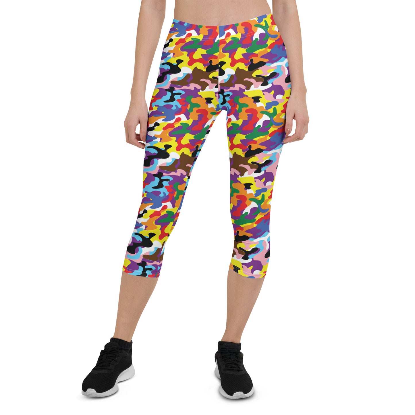 Progress Pride Pride Capri Leggings - LGBTQIA Red, Orange, Yellow, Green, Rainbow, Purple, Black, Pink and White Flag Activewear Pants - Parade Club Vacation Running Workout