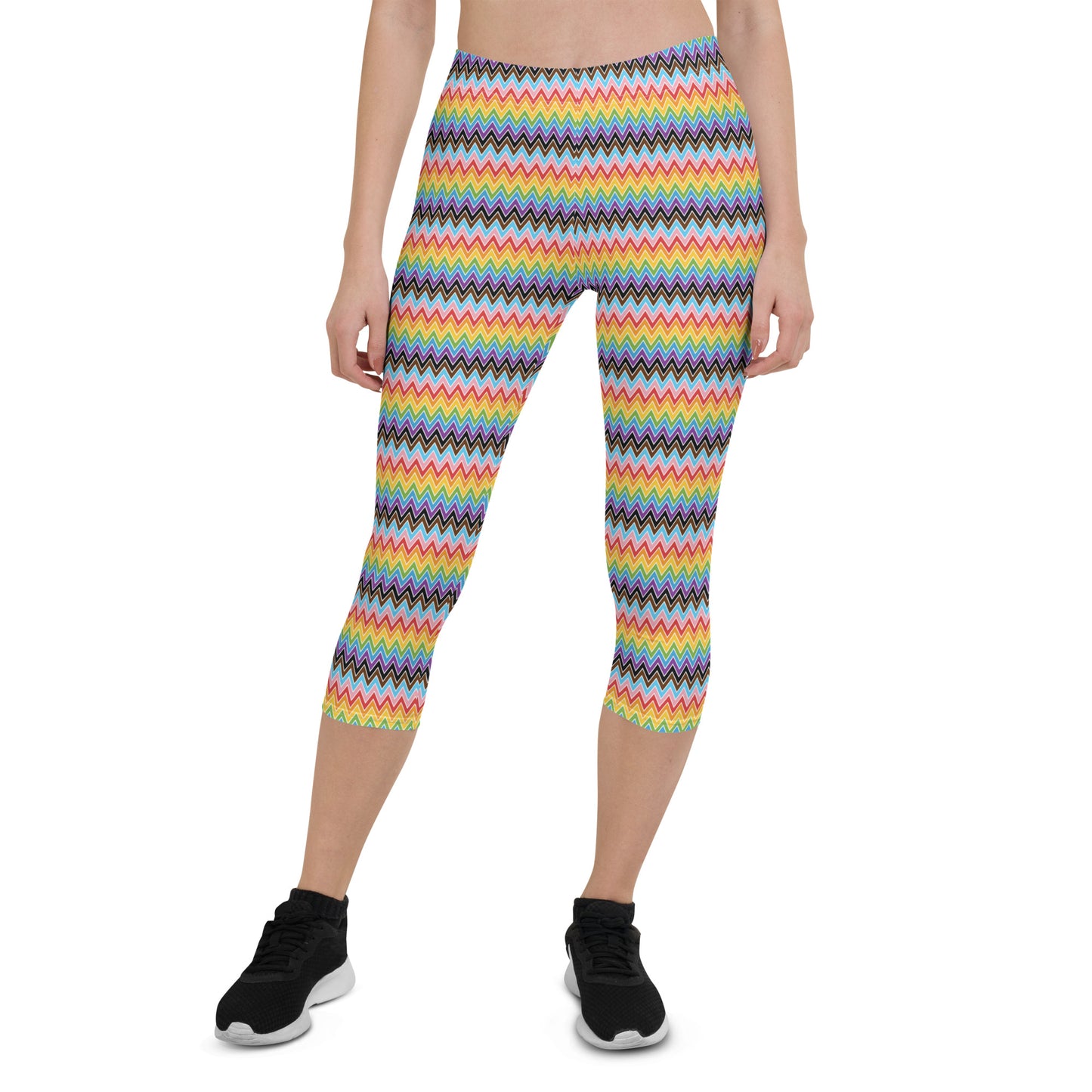 Progress Pride Pride Capri Leggings - LGBTQIA Red, Orange, Yellow, Green, Rainbow, Purple, Black, Pink and White Flag Activewear Pants - Parade Club Vacation Running Workout