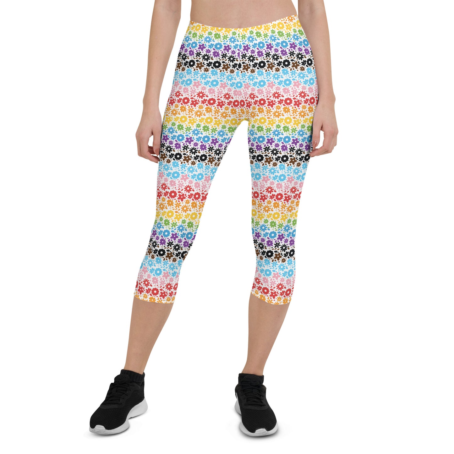 Progress Pride Pride Capri Leggings - LGBTQIA Red, Orange, Yellow, Green, Rainbow, Purple, Black, Pink and White Flag Activewear Pants - Parade Club Vacation Running Workout