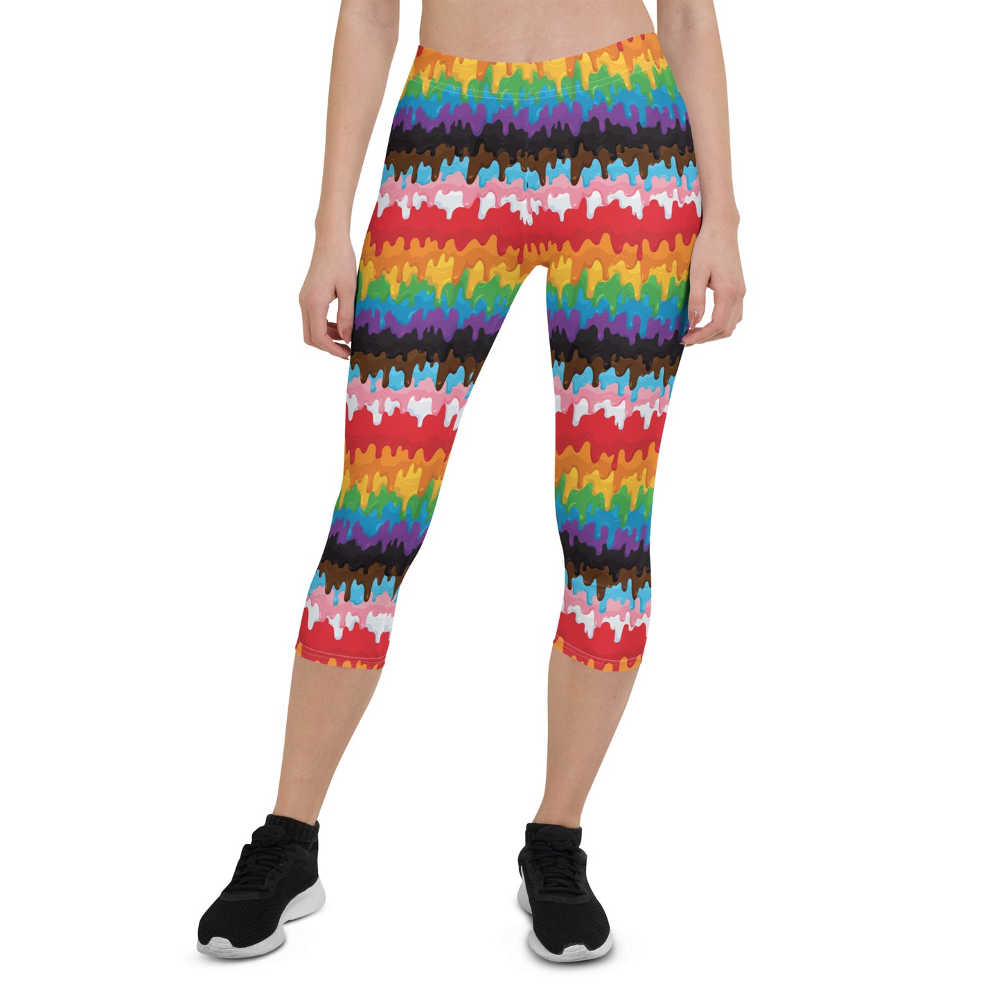 Progress Pride Pride Capri Leggings - LGBTQIA Red, Orange, Yellow, Green, Rainbow, Purple, Black, Pink and White Flag Activewear Pants - Parade Club Vacation Running Workout