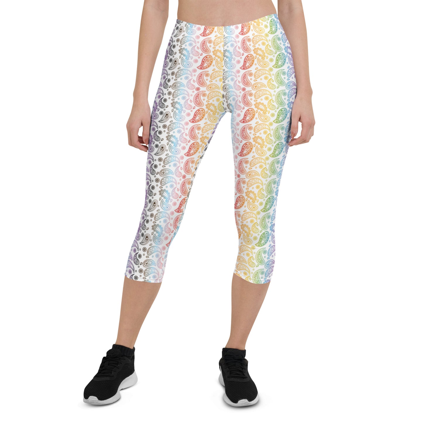 Progress Pride Pride Capri Leggings - LGBTQIA Red, Orange, Yellow, Green, Rainbow, Purple, Black, Pink and White Flag Activewear Pants - Parade Club Vacation Running Workout