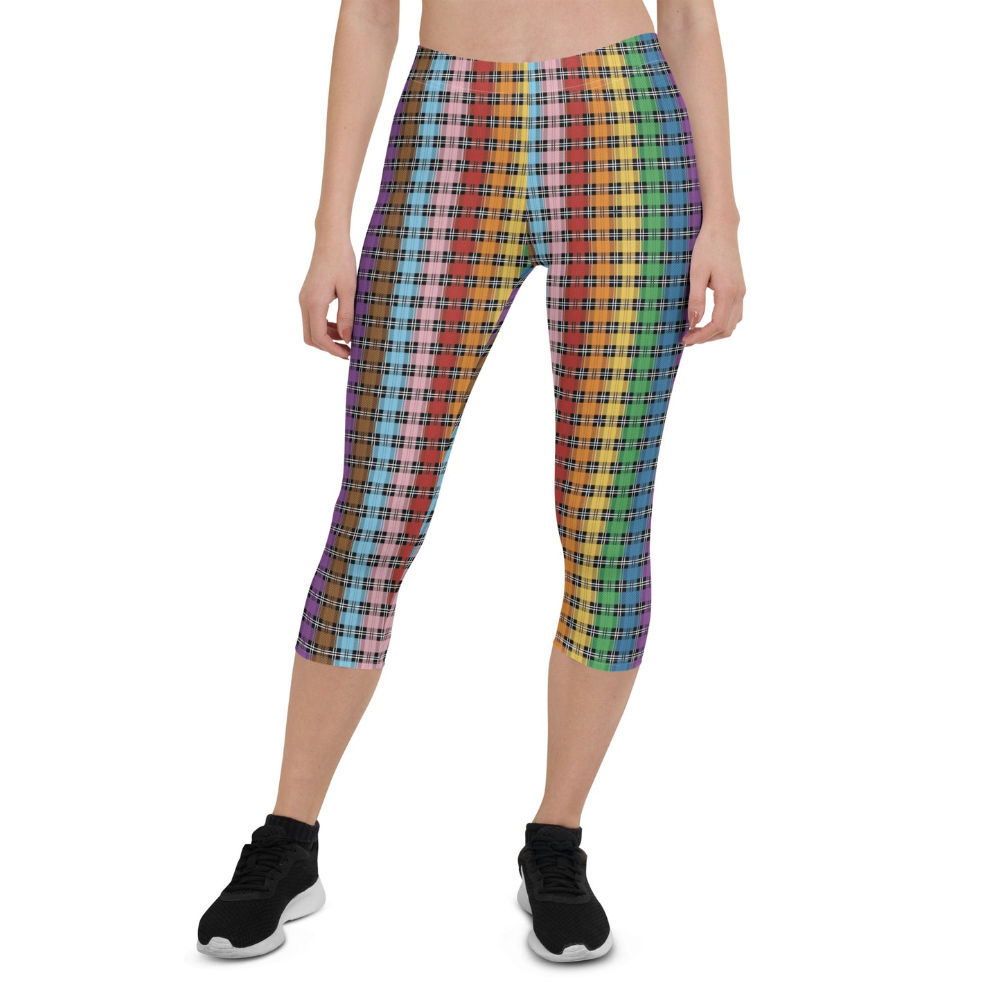 Progress Pride Pride Capri Leggings - LGBTQIA Red, Orange, Yellow, Green, Rainbow, Purple, Black, Pink and White Flag Activewear Pants - Parade Club Vacation Running Workout