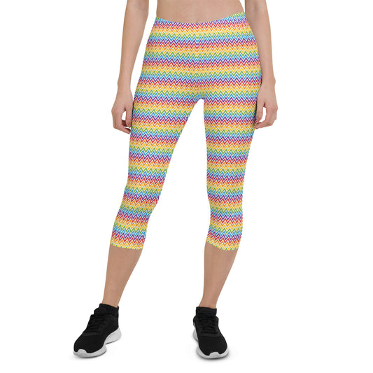 Rainbow Pride Capri Leggings - LGBTQIA Red, Orange, Yellow, Green, Blue, Indigo, and Viole Flag Activewear Pants - Parade Club Vacation Running Workout