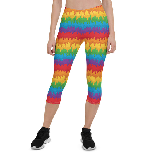 Rainbow Pride Capri Leggings - LGBTQIA Red, Orange, Yellow, Green, Blue, Indigo, and Viole Flag Activewear Pants - Parade Club Vacation Running Workout