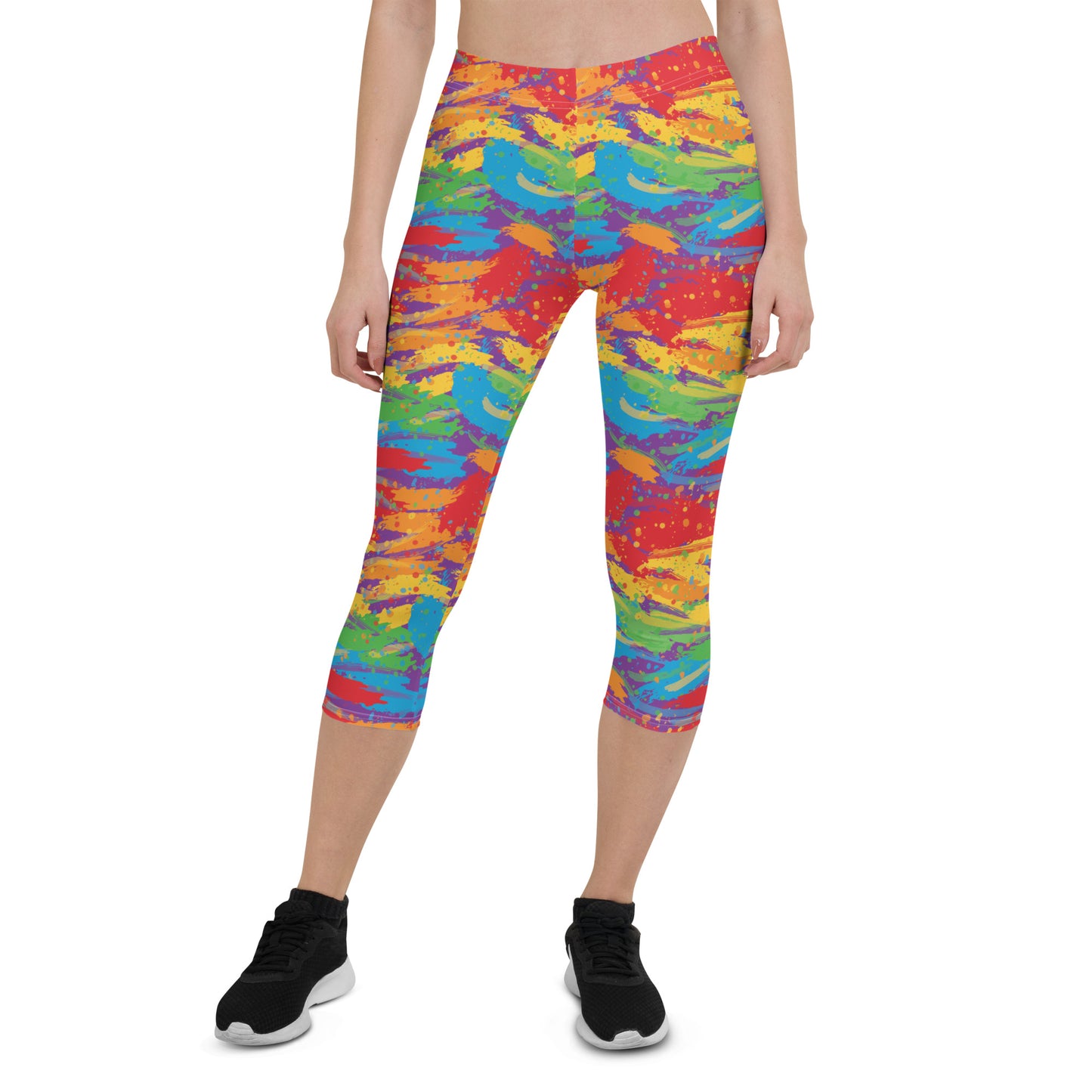 Rainbow Pride Capri Leggings - LGBTQIA Red, Orange, Yellow, Green, Blue, Indigo, and Viole Flag Activewear Pants - Parade Club Vacation Running Workout