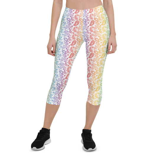 Rainbow Pride Capri Leggings - LGBTQIA Red, Orange, Yellow, Green, Blue, Indigo, and Viole Flag Activewear Pants - Parade Club Vacation Running Workout