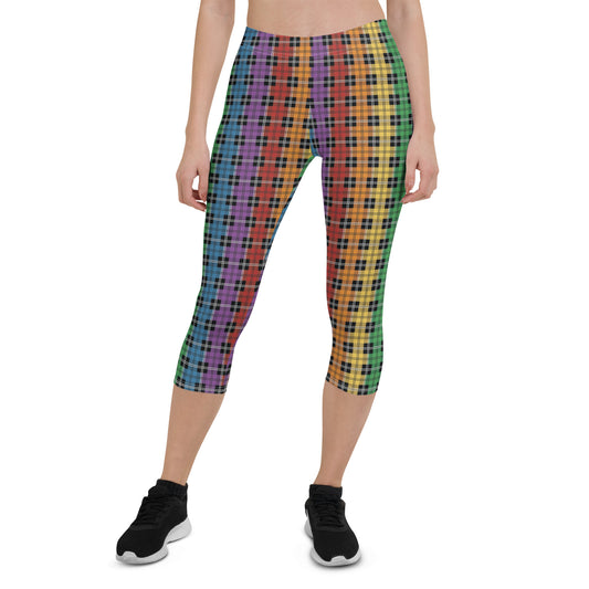 Rainbow Pride Capri Leggings - LGBTQIA Red, Orange, Yellow, Green, Blue, Indigo, and Viole Flag Activewear Pants - Parade Club Vacation Running Workout