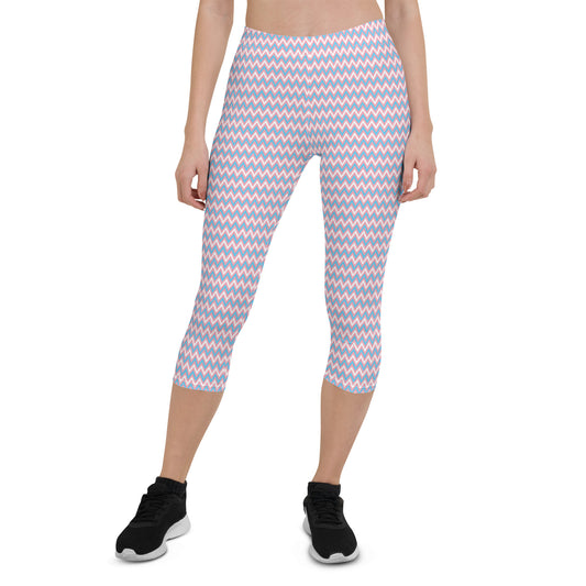 Transgender Pride Capri Leggings - LGBTQIA Pink White Blue Flag Activewear Pants - Parade Club Vacation Running Workout