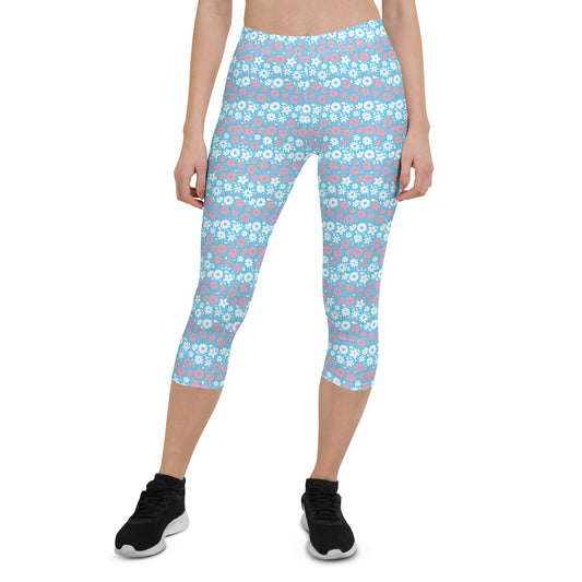 Transgender Pride Capri Leggings - LGBTQIA Pink White Blue Flag Activewear Pants - Parade Club Vacation Running Workout