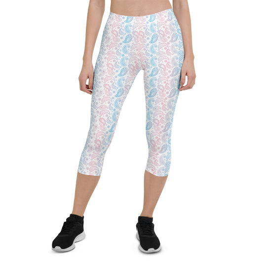 Transgender Pride Capri Leggings - LGBTQIA Pink White Blue Flag Activewear Pants - Parade Club Vacation Running Workout