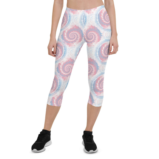 Transgender Pride Capri Leggings - LGBTQIA Pink White Blue Flag Activewear Pants - Parade Club Vacation Running Workout