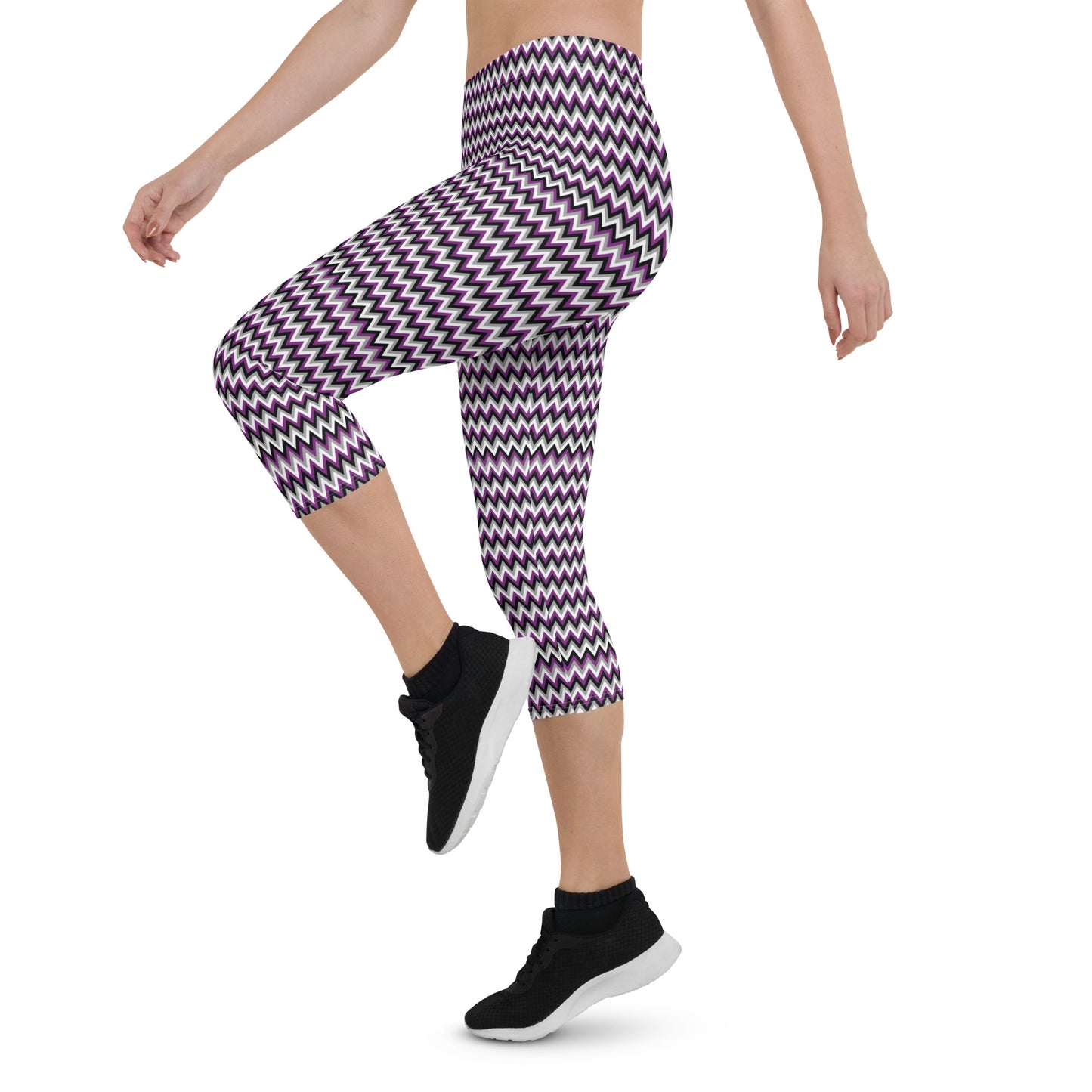 Asexual Pride Capri Leggings - LGBTQIA Black, Gray, Purple, and White  Flag Activewear Pants - Parade Club Vacation Running Workout