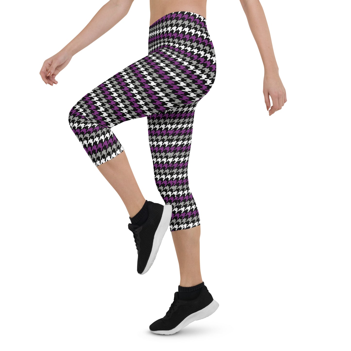 Asexual Pride Capri Leggings - LGBTQIA Black, Gray, Purple, and White  Flag Activewear Pants - Parade Club Vacation Running Workout