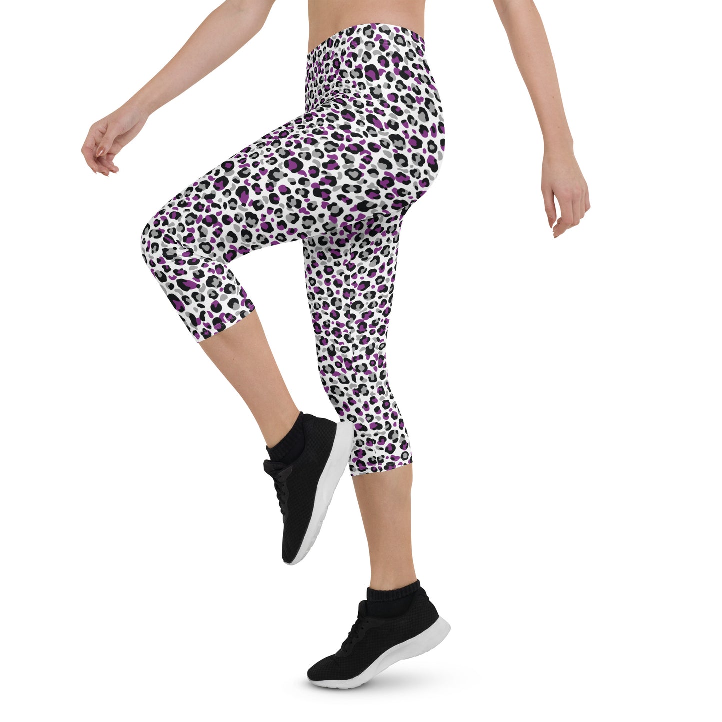 Asexual Pride Capri Leggings - LGBTQIA Black, Gray, Purple, and White  Flag Activewear Pants - Parade Club Vacation Running Workout