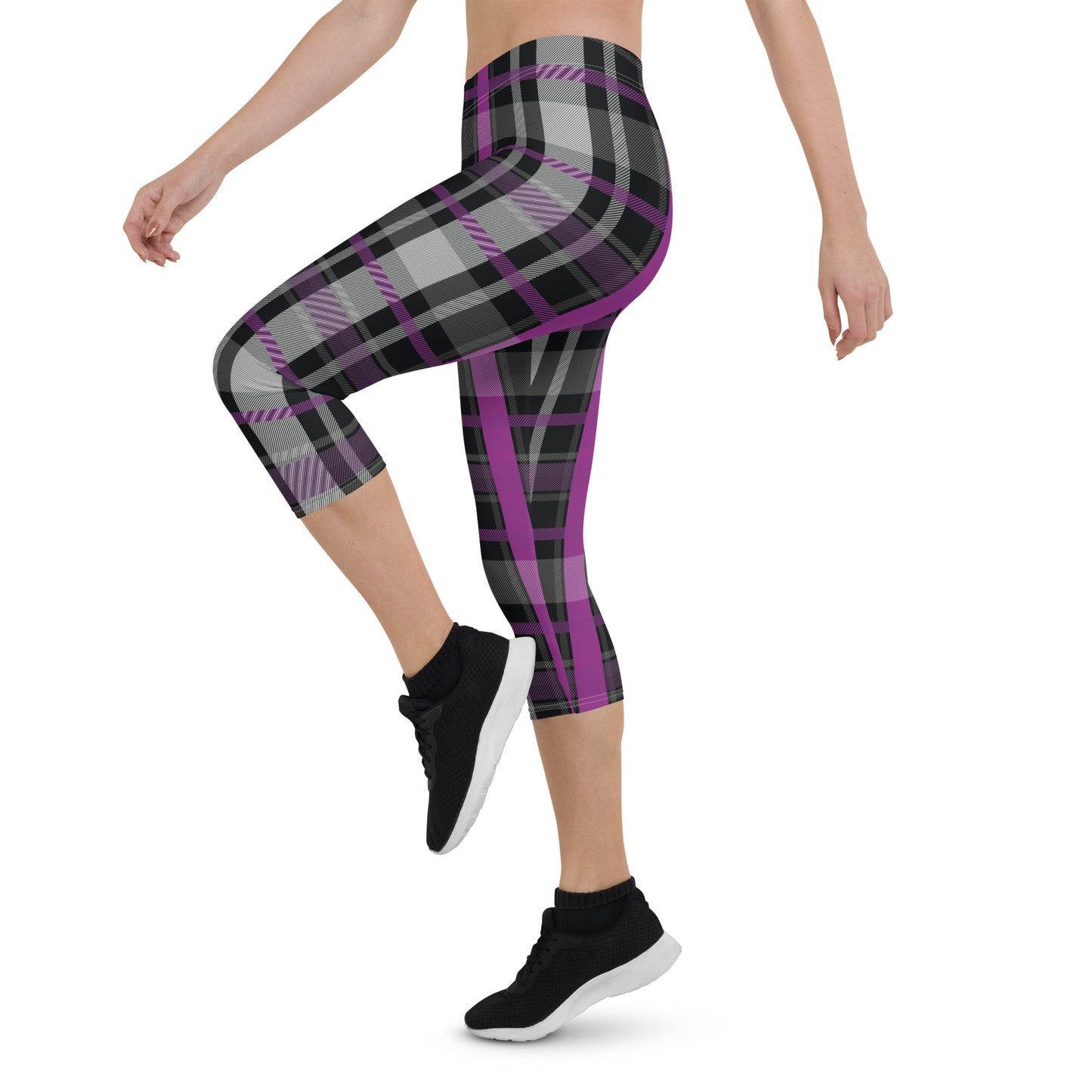 Asexual Pride Capri Leggings - LGBTQIA Black, Gray, Purple, and White  Flag Activewear Pants - Parade Club Vacation Running Workout