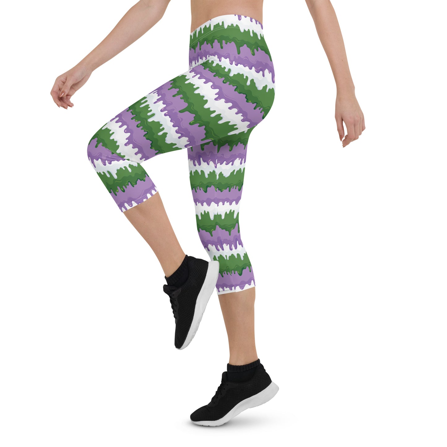 Gender Queer Pride  Capri Leggings - LGBTQIA Purple, White, Green Flag Activewear Pants - Parade Club Vacation Running Workout