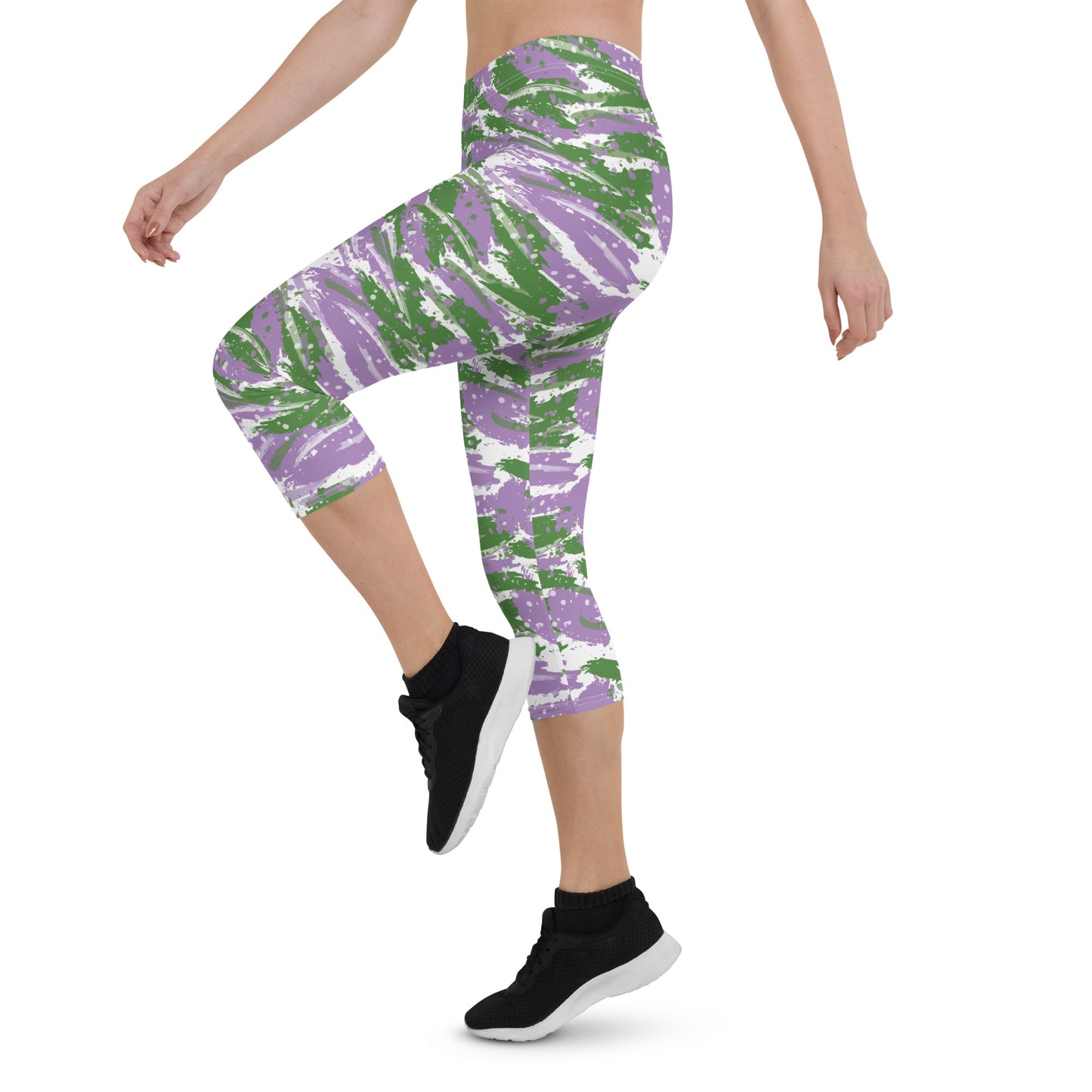 Gender Queer Pride  Capri Leggings - LGBTQIA Purple, White, Green Flag Activewear Pants - Parade Club Vacation Running Workout