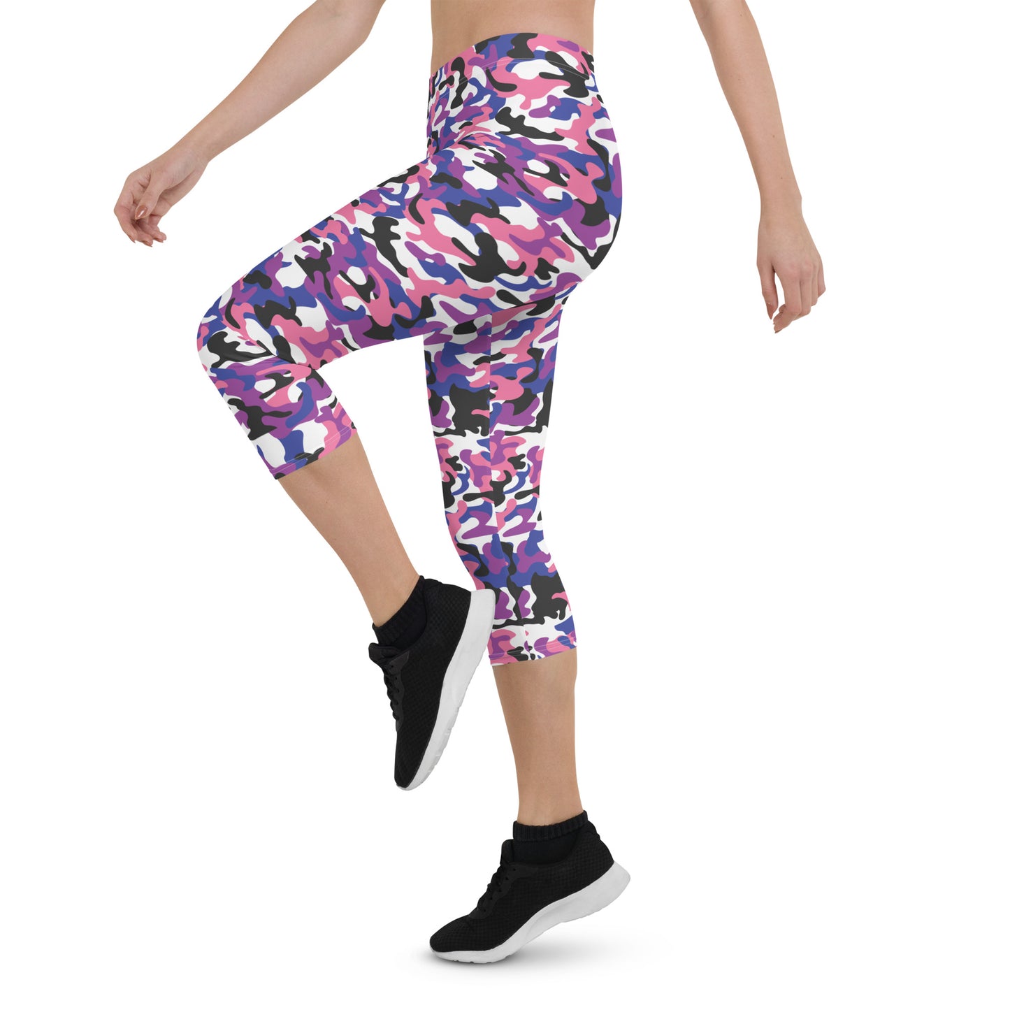 Genderfluid Pride Capri Leggings - LGBTQIA Pink, White, Purple, Black, Blue Flag Activewear Pants - Parade Club Vacation Running Workout