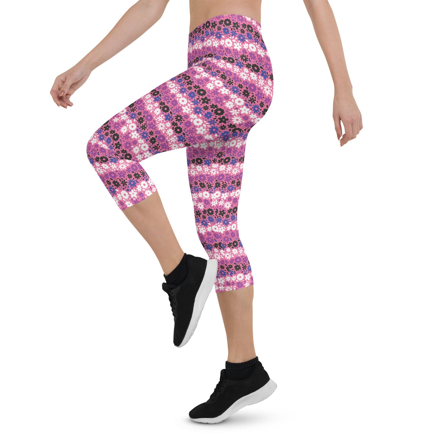 Genderfluid Pride Capri Leggings - LGBTQIA Pink, White, Purple, Black, Blue Flag Activewear Pants - Parade Club Vacation Running Workout