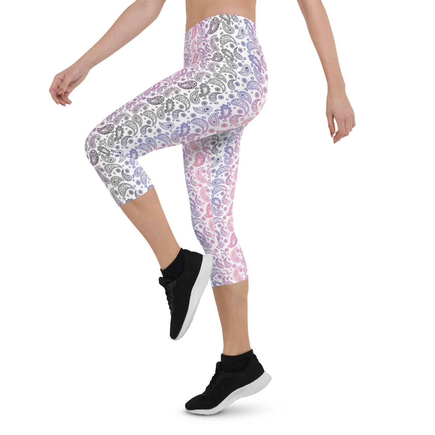 Genderfluid Pride Capri Leggings - LGBTQIA Pink, White, Purple, Black, Blue Flag Activewear Pants - Parade Club Vacation Running Workout