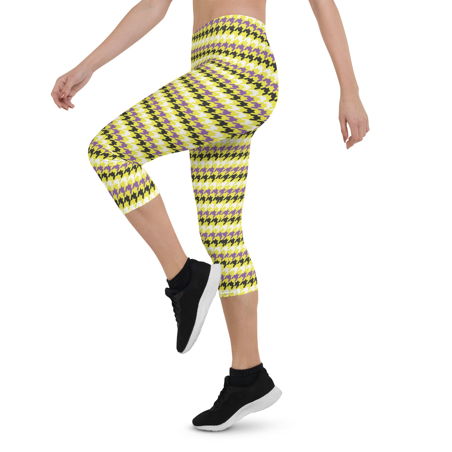 Non Binary Pride  Capri Leggings - LGBTQIA Yellow, Purple, White, Black Flag Activewear Pants - Parade Club Vacation Running Workout